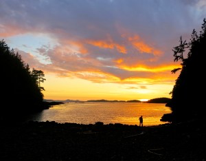 Sunset at Sea Kayak Adventure's campsite on Hanson Island in Johnstone Strait. Photo by Curtis Mekemson.