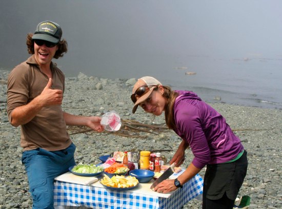 Lunch on Sea Kayak Adventures tour on the Johnstone Strait in British Columbia.
