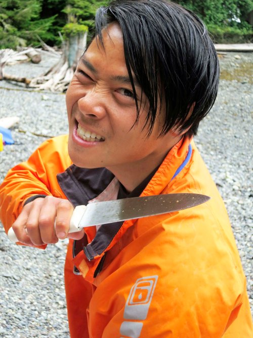 Quy, another of our guides, is a gentle soul who in his other life works as a computer geek in Vancouver. So what is he doing with this knife?