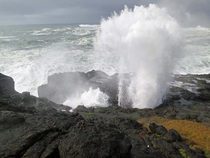 Spouting Horns at Depoe Bay shoot waves into the air. Photo by Curtis Mekemson.