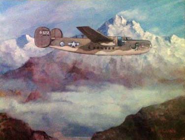 An Army Air Transport plane flies across the Hump in World War II.