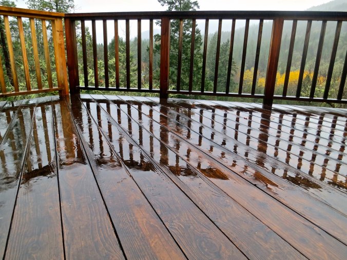 Our deck reflects the rain.
