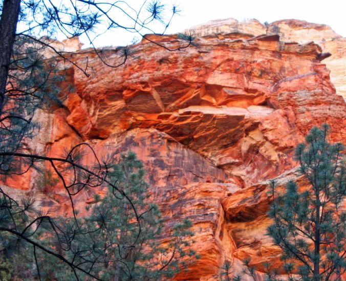 Colorful walls of Boynton Canyon, Sedona reflected in the sun.