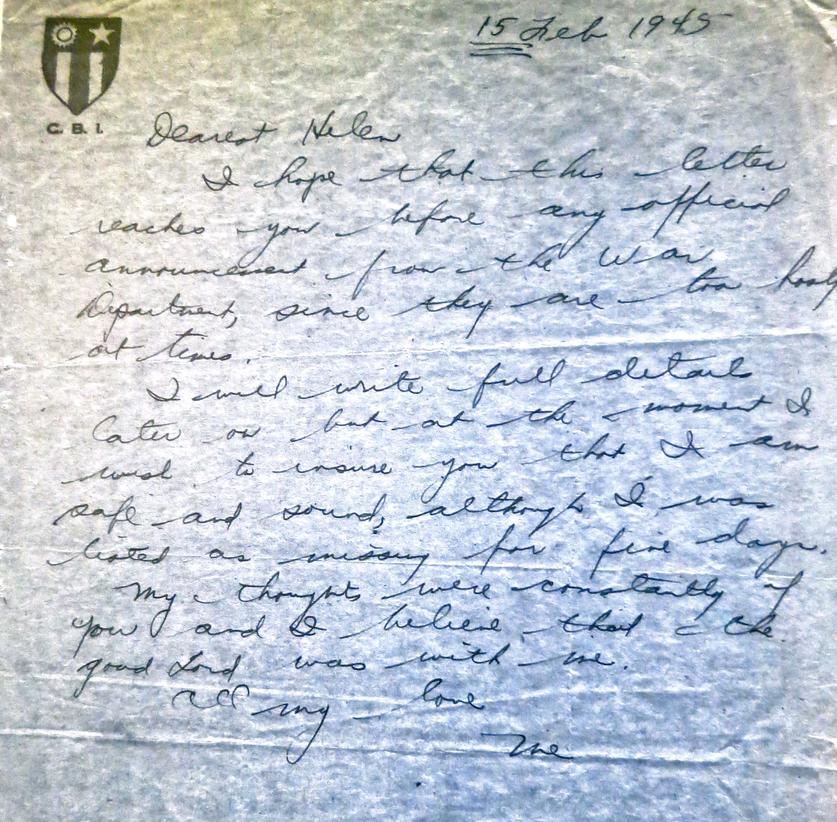 The letter tag John wrote to Helen immediately after walking out from the airplane crash.