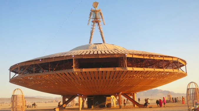 One year, he was perched on a flying saucer.