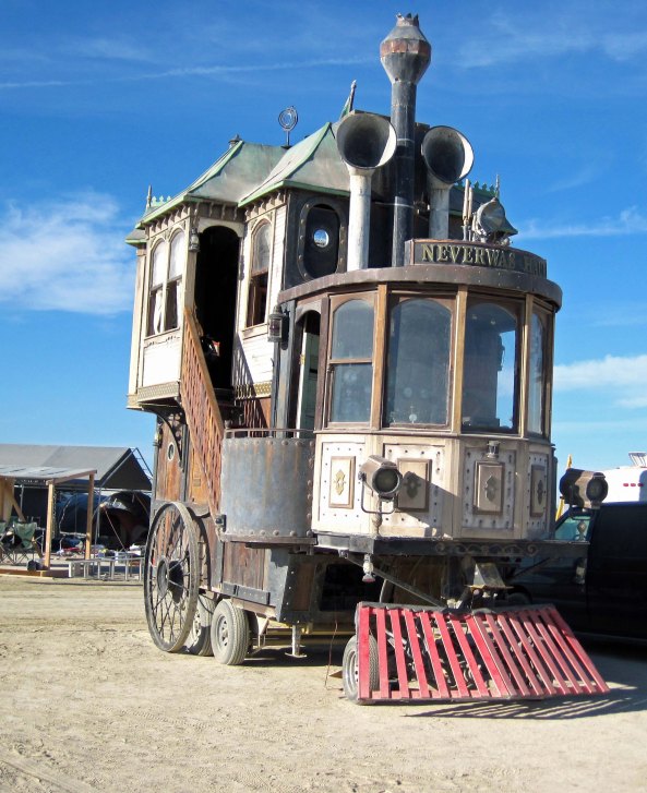 Never Was Haul resembles a Victorian House that has been converted to a steam engine train.