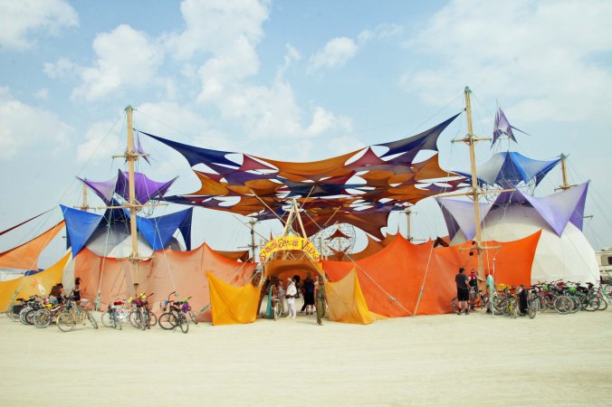 A number of impressive buildings including the Sacred Spaces building are found along the Esplanade at Burning Man.