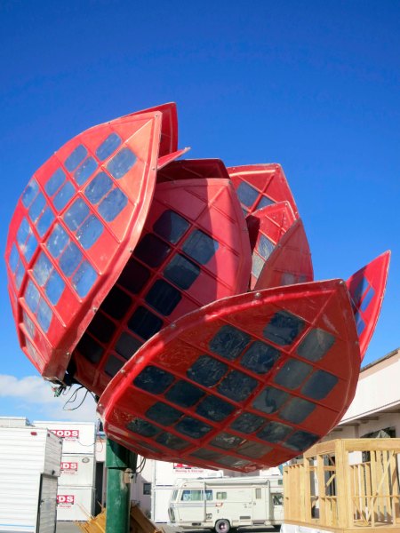 Flower sculpture outside of the Generator warehouse in Reno, Nevada.
