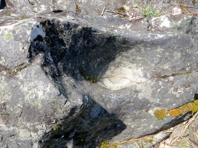Likely native American grinding rock on the Applegate River in Southern Oregon.