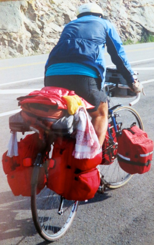 Here I am biking up a mountain in Nova Scotia with 60 pounds of gear.