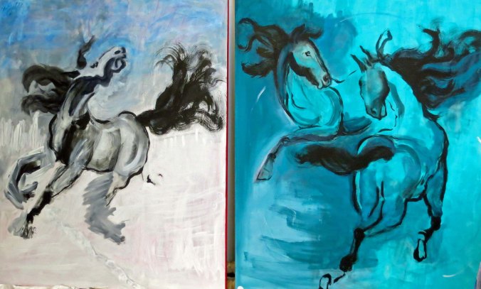 Paintings of horses at the Generator warehouse in Reno, Nevada.