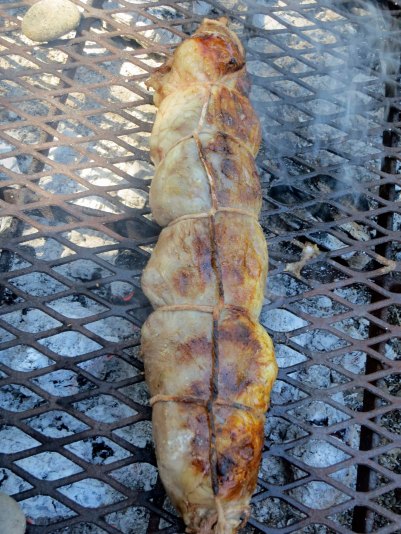 Kokoretsi being grilled in the Applegate Valley of Southern Oregon.