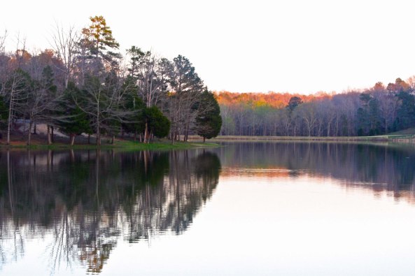 A number of lakes and waterways are found along the Trace. We took this photo from our campsite. We also watched a beaver working.