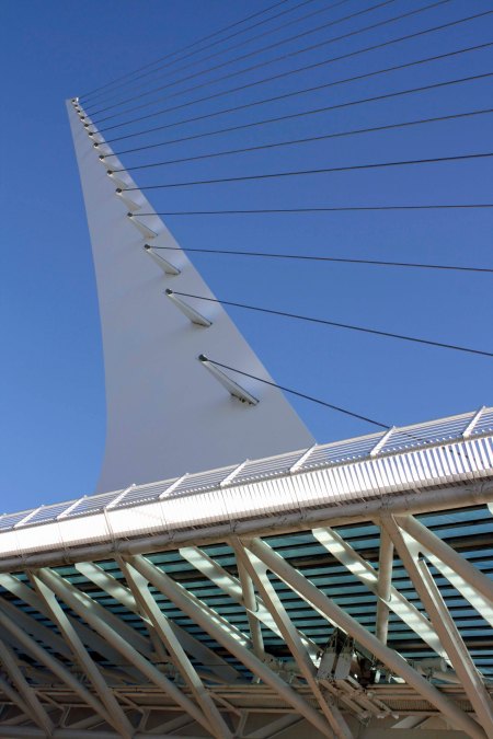 Sundial Bridge in Redding, California  photographed from beneath the deck.