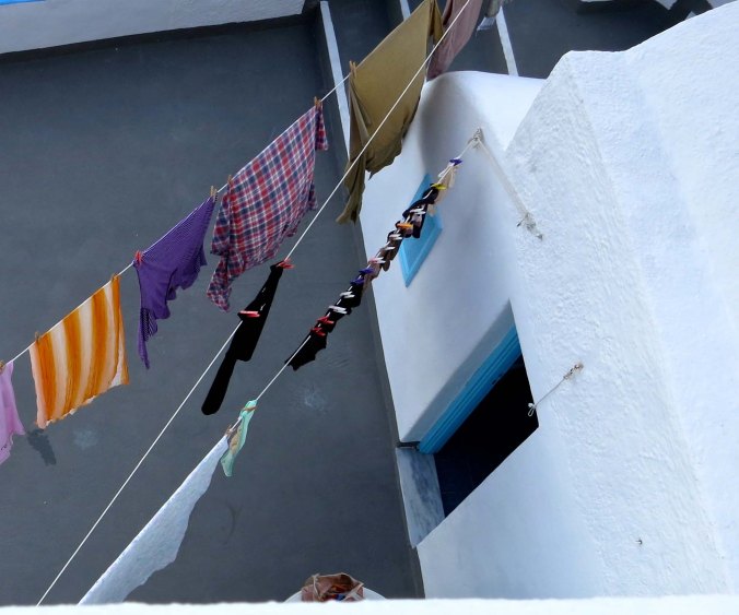 There is always room for laundry, but for get privacy. What you do on your patio is defined as entertainment by your neighbors above you.