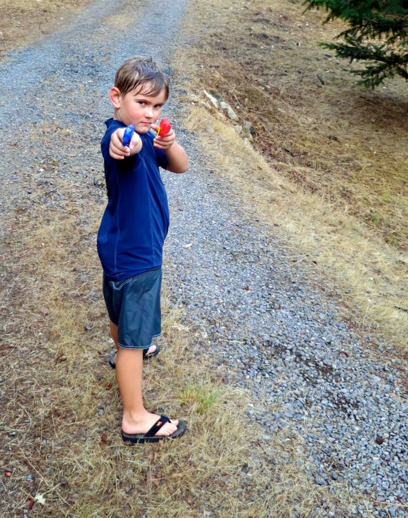 Then imagine five grandsons, aged two to ten, with water guns.
