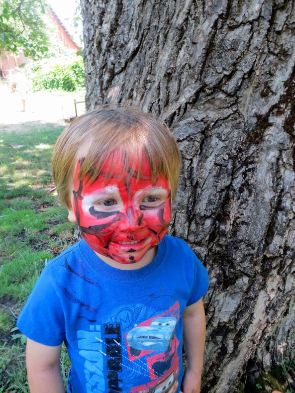 Cooper proudly displays his Spider face paint he picked up when we visited the Civil War reenactment camp. The boys were quite excited to see cannons fired.