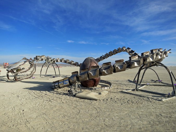 Burning Man is known for its unique sculptures, such as this dragon protecting its egg created by the Flaming Lotus Girls out of the Bay Area.