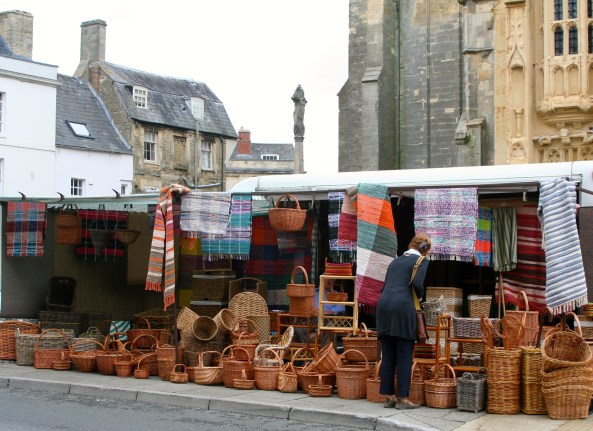 Basket market in Cirencester, a city founded by the Romans.