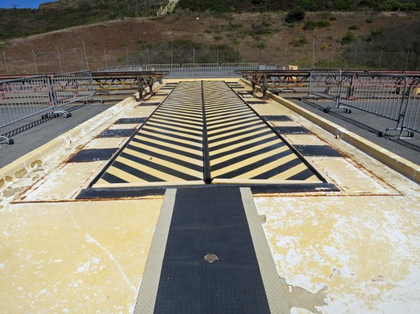 The gates as seen from above. I don't know, but I suspect they would have been camouflaged during the Cold War.