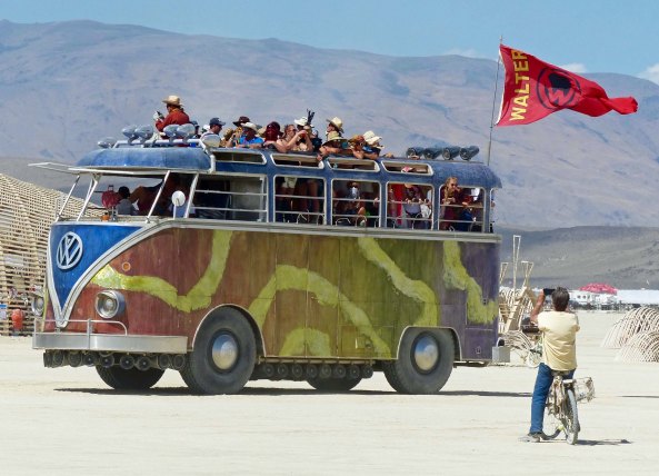 Walter the Bus zips across the Playa at 5 MPH.