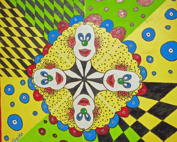 These clowns fit into the Burning Man theme of Carnival.