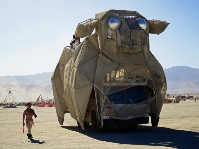 18 Giant Cow mutant vehicle at Burning Man 2015