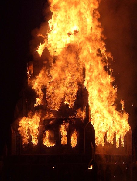 The Totem of Confession was burned immediately after the Man burned Saturday night. Sarandon's wedding dress was included.