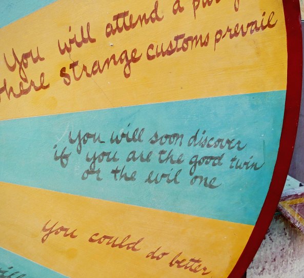 A wheel of fortune at Burning Man suggested I would soon find out whether I was a good or evil twin.