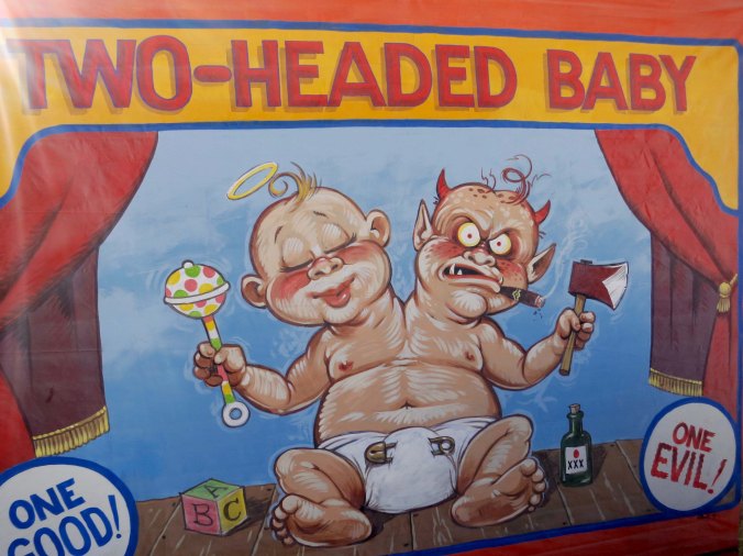 Carnival or sideshow art has been used for over a century to pull people into sideshows where all sorts of unusual sights were promised.