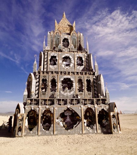 A day time view of the impressive Totem of Confession created by Michael Garlington and his partner