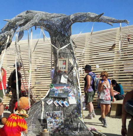A garden of metal trees stood in the Temple's patio and provided more opportunities for people to remember their loved ones.