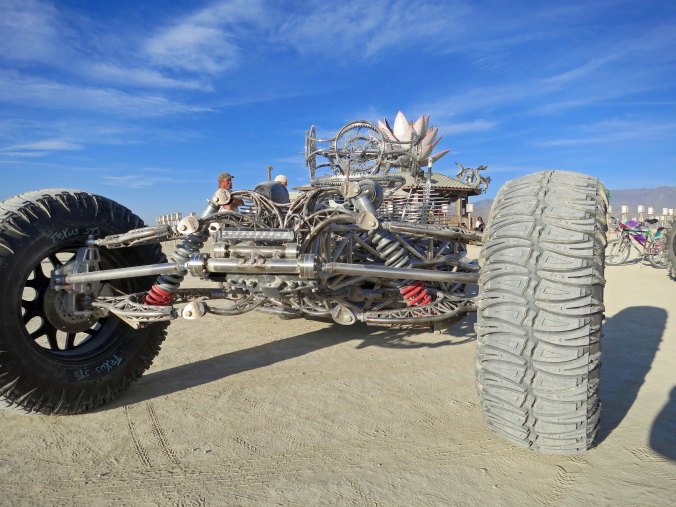 A rear view of the hot rod mutant vehicle form LA.