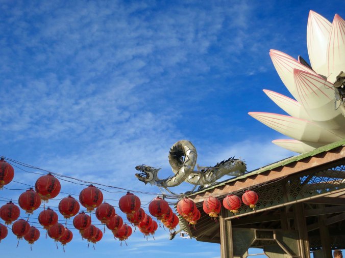 The Temple pf Mazu, Goddess of the Empty Sea, was guarded by dragons at Burning Man.