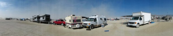 We arrived early at Burning Man. You are allowed to camp anywhere that hasn't been marked off and to take up as much space as you need. My van is on the right and Tom's trailer is on the left.