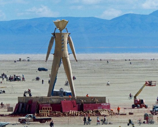 A shot of the Man before he burns on Saturday night. Surrounding buildings have all been taken down. NEXT BLOG: (and final Burning Man post for this series) The Man burns.