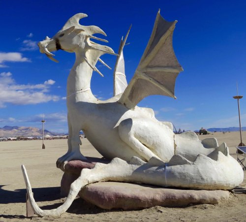 Side view of White Dragon Sculpture at Burning Man 2015 