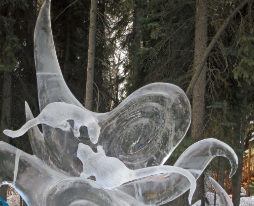 "Nature of Conflict" ice art sculpture at 2016 World Ice Art Championships held in Fairbanks, Alaska.