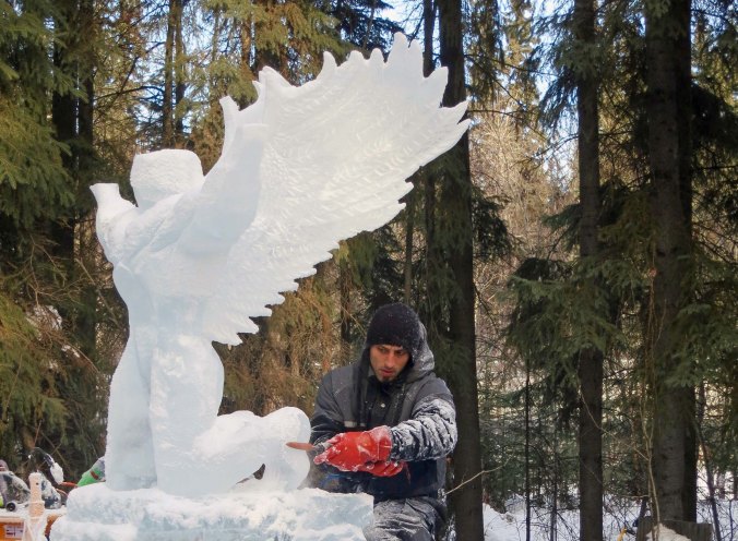 "Still I Rise" sculpture at the 2016 Word Ice Art Championships in Fairbanks.