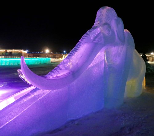 This mammoth lit up at night fronted for another slide.
