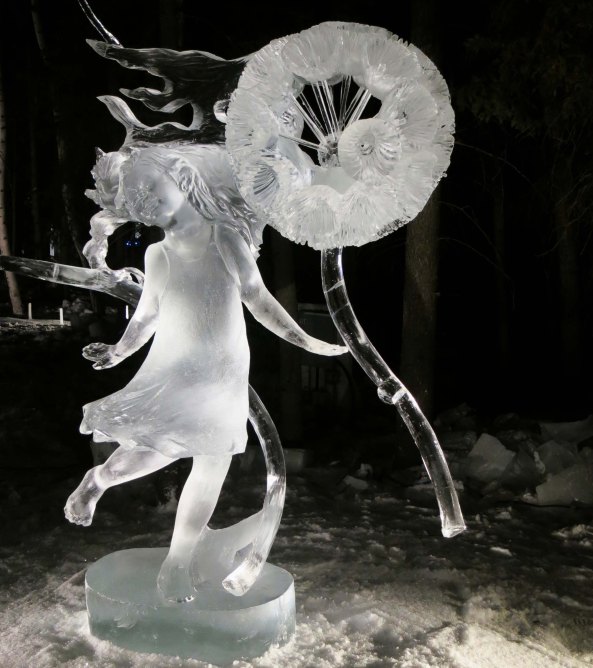 A"AAHH BaaMMM Beee Beeem" ice sculpture during the night of judging at the 2016 World Ice Art Championships.