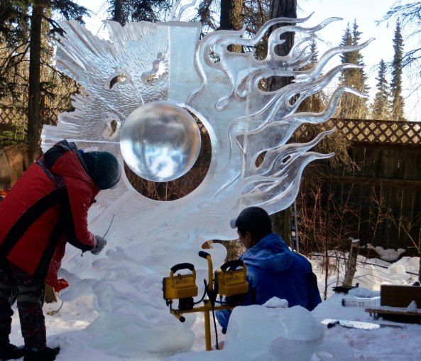 "The Beginning of Time" ice art sculpture ice art sculpture at the 2016 World Ice Art Championships