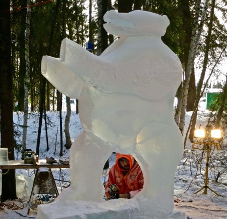 Renewed Embodiment ice carving sculpture at the 2016 World Ice Art Championships in Fair banks, Alaska.