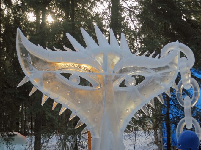 The "Stuck Up" sculpture at the 2016 Word Ice Art Championships in Fairbanks.