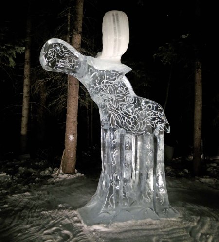 " Star Gazing" moose ice carving sculpture at the 2016 World Ice Carving Championships in Fairbanks, Alaska.