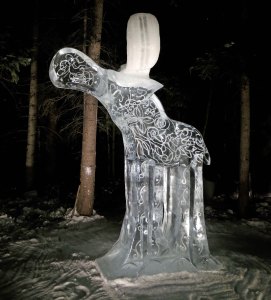 " Star Gazing" moose ice carving sculpture at the 2016 World Ice Carving Championships in Fairbanks, Alaska.