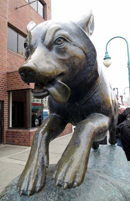 Sled dogs are highly honored in Alaska as this statue on 4th Street attests.