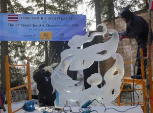 "Don't Leave Me Now" Ice Sculpture at the 2016 Ice Art Championships in Fairbanks, Alaska.
