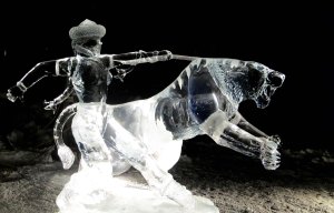"Hard to Handle" ice carving sculpture at the 2016 World Ice Art Championships in Fairbanks, Alaska.
