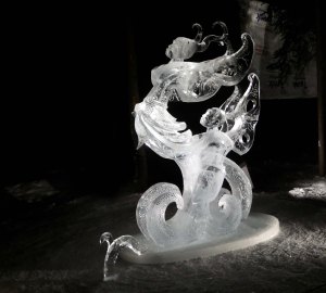 "Don't leave me now" ice sculpture at the 2016 World Ice Art Championships in Fairbanks, Alaska